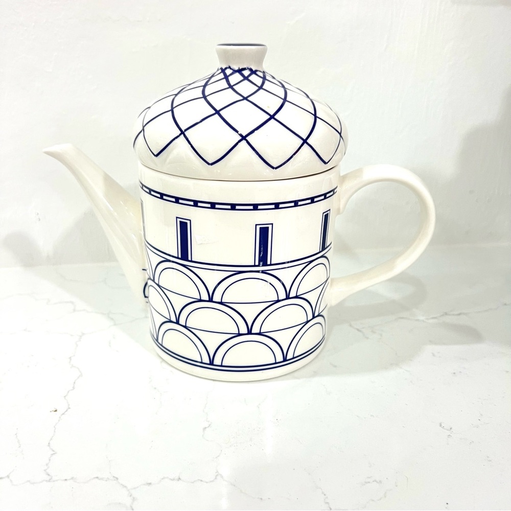 Grace’s Teaware Architectural Black Craft Teapot in Blue Fine Porcelain